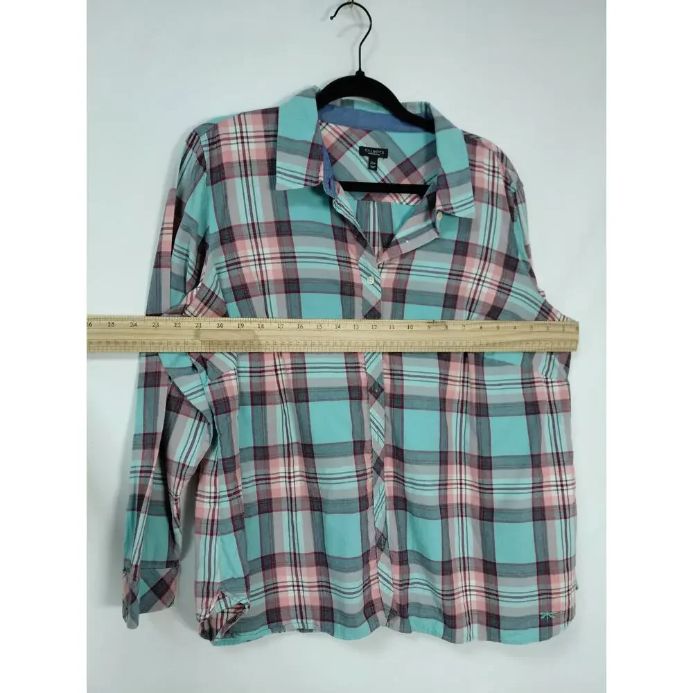 Talbots Multicolor Plaid Button-Front Button-Up Shirt Women Petite Size 2XP